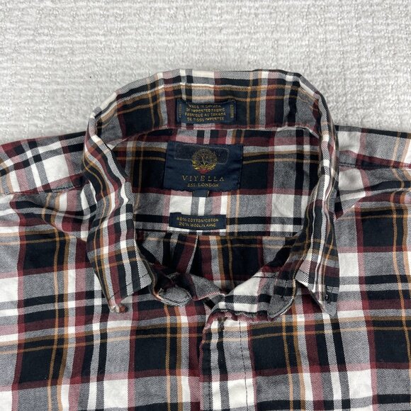 Viyella Shirt Men XL Red & Black Plaid Wool Blend Lumberjack Flannel Made Canada - Picture 7 of 16